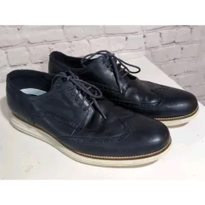 Cole Haan Original Grand US 12 Navy Blue Leather White Sole Oxford Wingtip Shoe